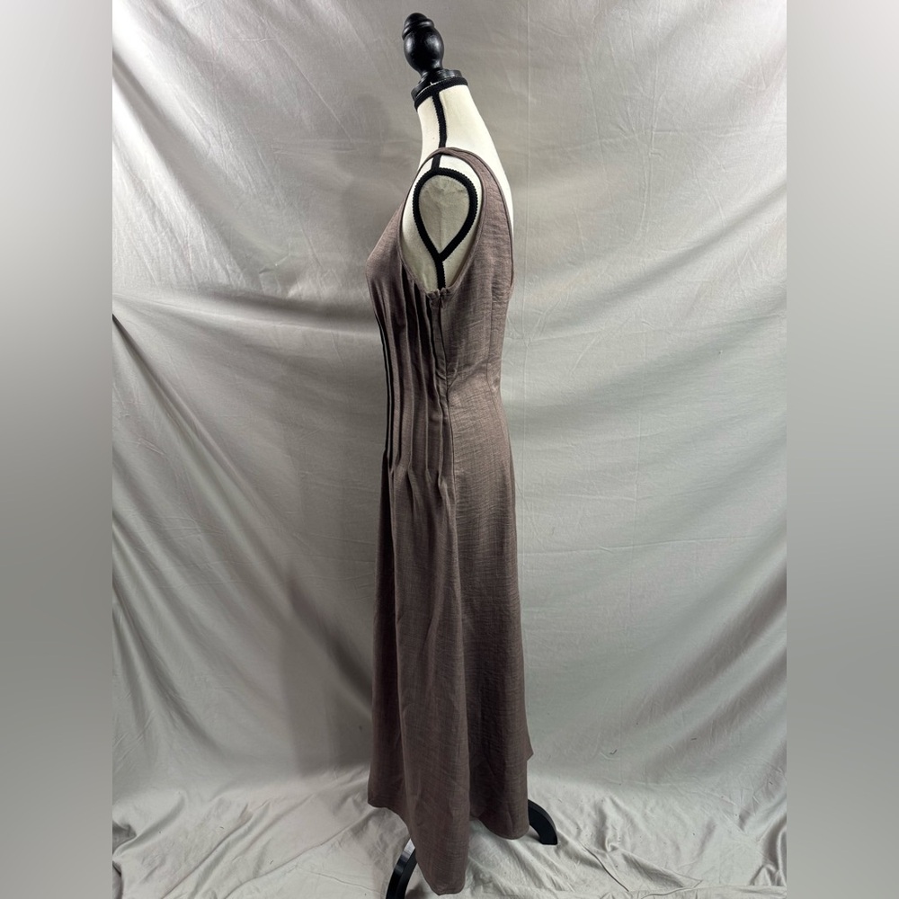 Pleated Waist Minimalist Maxi Dress Brown - Picture 7 of 8